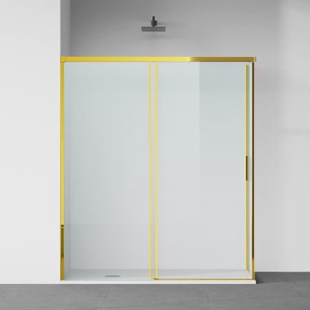 Cabina dus, perete fix si usa glisanta, sticla securizata de 6 mm, 70x90 x 100-160 cm, profil si maner Auriu Mat, Hanes