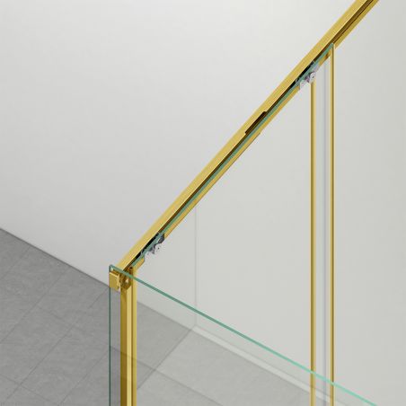 Cabina dus, perete fix si usa glisanta, sticla securizata de 6 mm, 70x90 x 100-160 cm, profil si maner Auriu Mat, Hanes