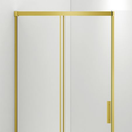 Cabina dus, perete fix si usa glisanta, sticla securizata de 6 mm, 70x90 x 100-160 cm, profil si maner Auriu Mat, Hanes