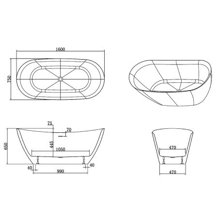 Cada de baie Kevin, Acril sanitar, alb lucios, 150, 160, 170 cm, izolare termica, freestanding
