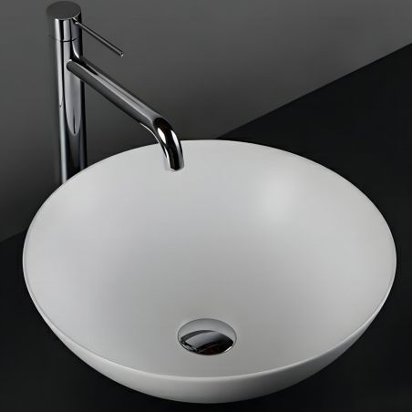 Lavoar, Alb Lucios, diametru 40 cm, ceramica sanitara, montaj pe blat, Leona