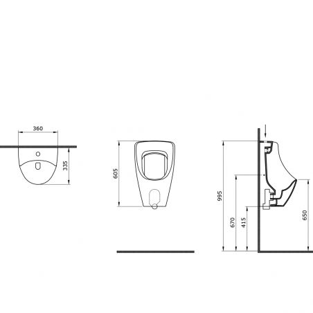 Urinal Negru Mat cu alimentare superioara a apei, 36x60 cm, ceramica sanitara, Nicolo