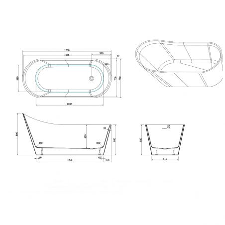 Cada de baie freestanding, Acril sanitar, Alb Lucios, 170x75 cm, izolare termica, Agota