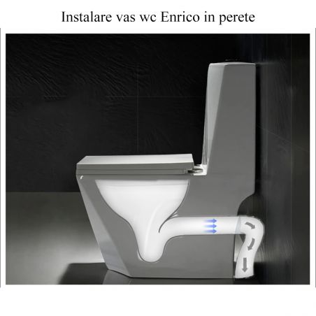 Vas WC Enrico, Rimless, SifonFlush, Negru Mat, Power color, 68x38 cm, Rezervor Inclus, montaj podea, capac cu soft-close inclus