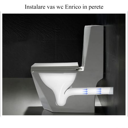 Vas WC Enrico, Rimless, SifonFlush, Alb, 68x38 cm, Rezervor Inclus, montaj podea, capac cu soft-close inclus