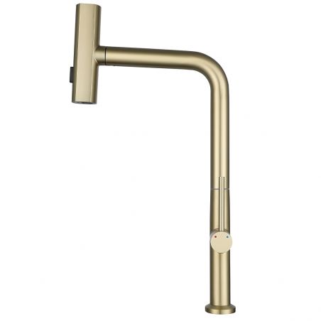 Baterie bucatarie, dus extractabil ,3 tipuri de pulverizare, pipa rotativa 360°, perlator, otel inoxidabil, Auriu Mat, Sahara
