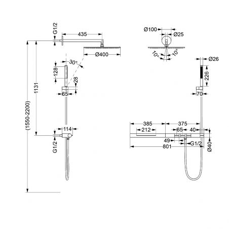 Sistem de dus si cada cu termostat Vernet, Negru Mat, 3 functii, montaj incastrat, Elio