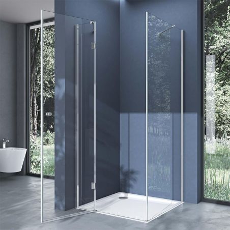 Cabina EGO-05, perete fix si usa Batanta, sticla securizata 6 mm, Transparenta, Dimensiuni 70-100x90-140 cm