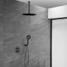 Sistem de dus, baterie incastrata cu termostat, 2 functii, montaj din tavan,  dus tip ploaie, Negru Mat, Apolo