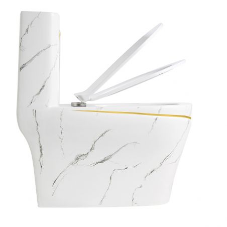 Vas WC Lazio Marble Rimless, 69x39 cm, Rezervor Inclus, Alb, montaj podea, capac cu soft-close inclus, Royalty Line by Ego