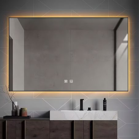 Oglinda Led, Cadru negru, Dezaburire, Buton Touch, 3 Culori, Intensitate reglabila, dimensiuni 60 x 80 - 70 x 120 cm, Feliz