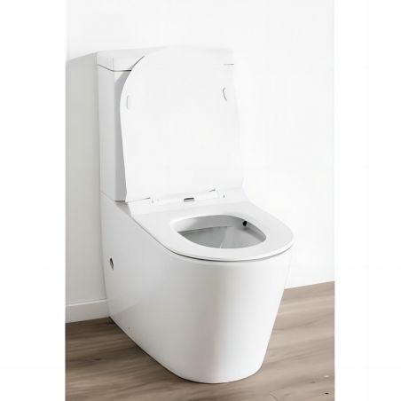 Vas WC EGO Dario Rimless, rezervor inclus, 2 piese, Alb Lucios, 60x36 cm, montaj podea, capac duroplast slim soft-close inclus