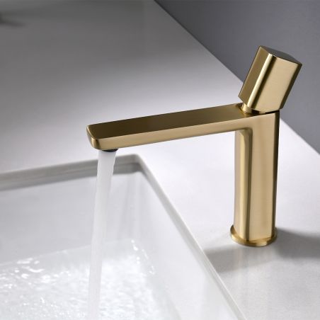 Baterie lavoar Alano, Auriu Mat, inaltime 19.6 cm, montaj pe lavoar