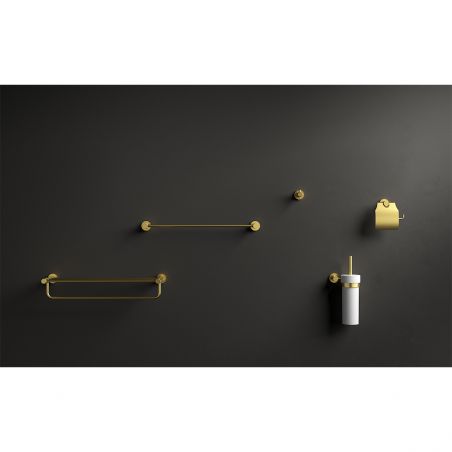 Perie toaleta cu suport inclus, montaj pe perete,  Auriu Mat, Alama, Ceramica, Apolo