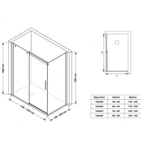 Cabina dus, perete fix si usa glisanta, sticla securizata de 8 mm, dimensiuni 80-90 x 120-140 cm, profil Auriu Mat, Giorgio