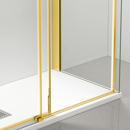 Cabina dus, perete fix si usa glisanta, sticla securizata de 8 mm, dimensiuni 80-90 x 120-140 cm, profil Auriu Mat, Giorgio