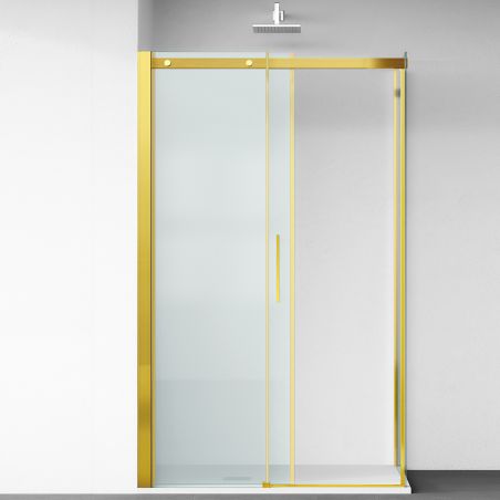 Cabina dus, perete fix si usa glisanta, sticla securizata de 8 mm, dimensiuni 80-90 x 120-140 cm, profil Auriu Mat, Giorgio