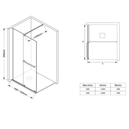 Perete dus Walk-In, sticla securizata de 6 mm, 2 elemente, glisant, dimensiuni 100-120x200 cm,  Crom, Benito