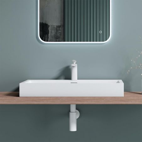 Lavoar EGO 06, Alb, lucios, dimensiuni: 76 sau 100 cm, montaj pe blat sau suspendat, compozit marmura, cu gaura baterie