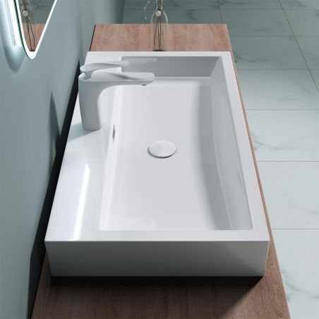 Lavoar EGO 06, Alb, lucios, dimensiuni: 76 sau 100 cm, montaj pe blat sau suspendat, compozit marmura, cu gaura baterie
