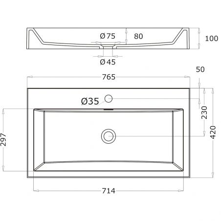 Lavoar EGO 06, Alb, lucios, dimensiuni: 76 sau 100 cm, montaj pe blat sau suspendat, compozit marmura, cu gaura baterie