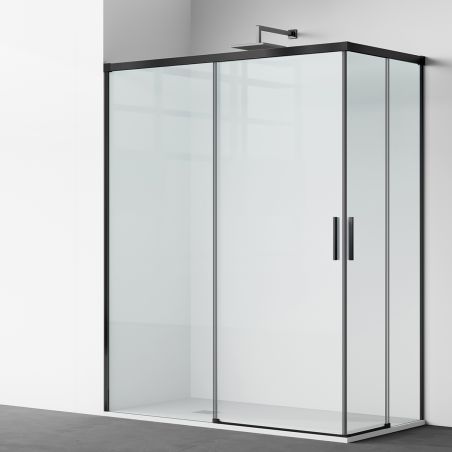 Cabina dus, 2 Usi Glisante, sticla securizata de 6 mm, 80-100 x 80-100 cm, profil Negru Mat, Medea