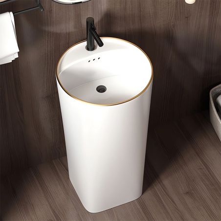 Lavoar stativ, freestanding, Alb Lucios, ceramica sanitara, 45x85 cm, cu gaura baterie, Viena Gold Line