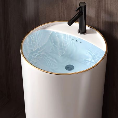 Lavoar stativ, freestanding, Alb Lucios, ceramica sanitara, 45x85 cm, cu gaura baterie, Viena Gold Line