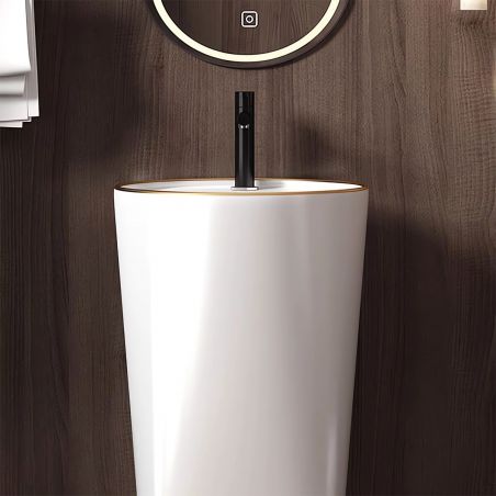 Lavoar stativ, freestanding, Alb Lucios, ceramica sanitara, 45x85 cm, cu gaura baterie, Viena Gold Line