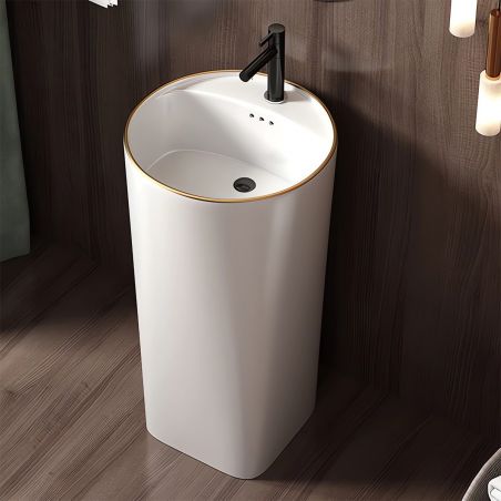 Lavoar stativ, freestanding, Alb Lucios, ceramica sanitara, 45x85 cm, cu gaura baterie, Viena Gold Line