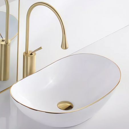 Lavoar, Alb Lucios, ceramica sanitara, 61x 36 cm, montaj pe blat, Luigi Gold Line