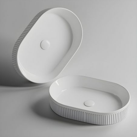 Lavoar, Alb Lucios, ceramica sanitara, 55x34 cm, montaj pe blat, Eliza