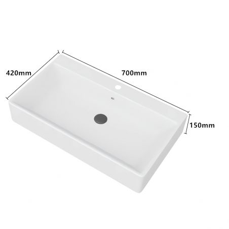 Lavoar montaj pe blat, Alb Lucios, 70-80x42-50 cm, cu gaura de baterie, ceramica sanitara, Azure