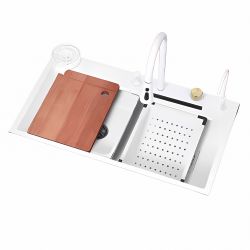 Statie chiuveta Bucatarie, Spalator Pahare, Baterie, Dozator sapun, otel inoxidabil, Alb, 80x45 cm, Zeno