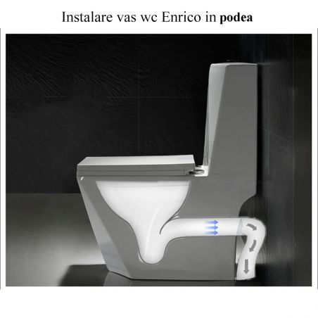 Vas WC Enrico, Rimless, SifonFlush, Negru Mat, Power color, 68x38 cm, Rezervor Inclus, montaj podea, capac cu soft-close inclus