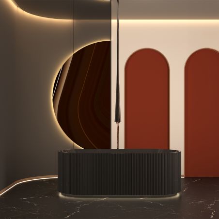 Cada de baie, freestanding, Iluminare Led, senzor miscare,  Acril, ventil  inclus, Negru Lucios, 170x80 cm, Eliza