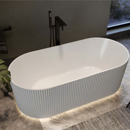 Cada de baie, freestanding, Iluminare Led , senzor miscare,  Acril, ventil  inclus, Alb Lucios, 170x80 cm, Eliza