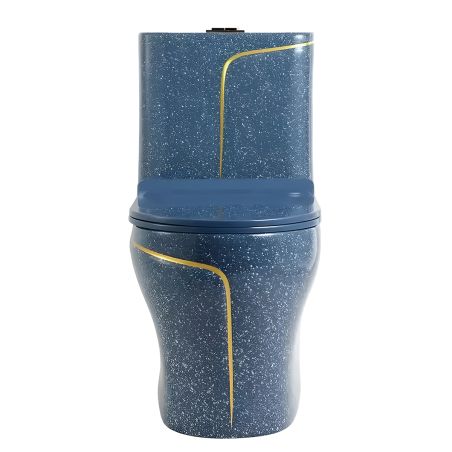 Vas WC Lazio Albastru Terrazo, Rimless, SifonFlush, 69x39 cm, Rezervor Inclus, montaj podea, capac inclus, Royalty Line by Ego