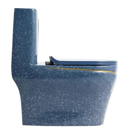 Vas WC Lazio Albastru Terrazo, Rimless, SifonFlush, 69x39 cm, Rezervor Inclus, montaj podea, capac inclus, Royalty Line by Ego