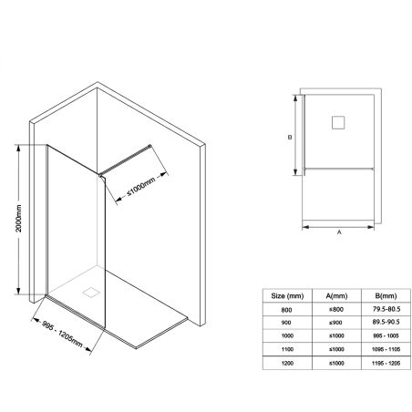 Perete dus Walk-In Ultra-Slim, sticla securizata de 8 mm, dimensiuni 80-120x200 cm, profile auriu mat, Nano Easy Clean, Matia