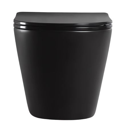 Vas WC EGO Galo Rimless, Negru mat, 53x36 cm, montaj suspendat, capac duroplast slim soft-close inclus