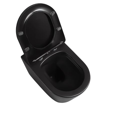 Vas WC EGO Galo Rimless, Negru mat, 53x36 cm, montaj suspendat, capac duroplast slim soft-close inclus