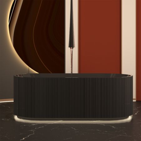 Cada de baie, freestanding, Iluminare Led, senzor miscare,  Acril, ventil  inclus, Negru Lucios, 170x80 cm, Eliza