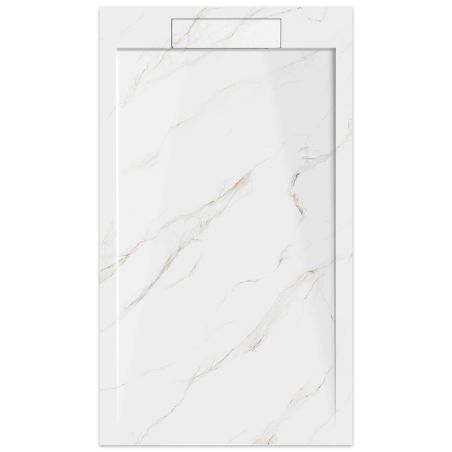 Cadita de dus, Alb Calacatta, finisaj Marble Mat, compozit mineral, dimensiuni 100-160x70-90 cm, decupabila, Antonio