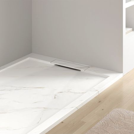 Cadita de dus, Alb Calacatta, finisaj Marble Mat, compozit mineral, dimensiuni 100-160x70-90 cm, decupabila, Antonio