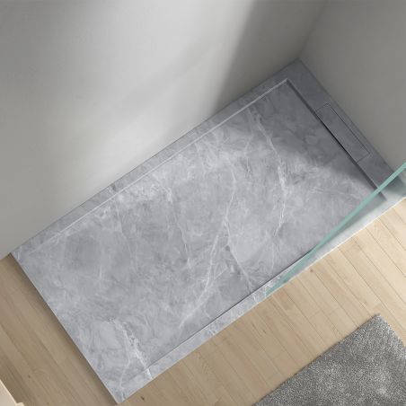 Cadita de dus, Gri Pietra, finisaj Marble Mat, compozit mineral, dimensiuni 100-160x70-90 cm, decupabila, Antonio