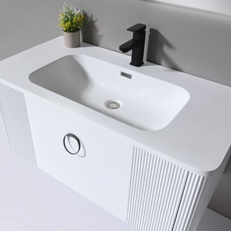 Mobilier baie din cu lavoar din compozit corian, dimensiuni: 100 x 52 cm, inchidere Soft Close, Nest