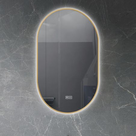 Oglinda Led, Dezaburire, 3 Culori, Touch, 5 mm, cadru ultra-slim auriu, dimensiuni 50x100-40x120 cm, Victoria