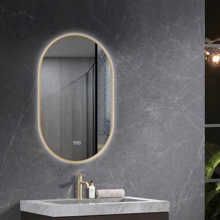 Oglinda Led, Dezaburire, 3 Culori, Touch, 5 mm, cadru ultra-slim auriu, dimensiuni 50x100-40x120 cm, Victoria