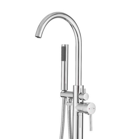 Bateria cada cu dus de mana, perlator, montaj freestanding, alama, crom, Regal